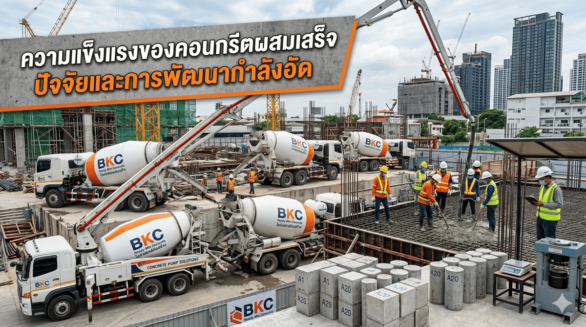ทำความเข้าใจความแข็งแรงของคอนกรีตผสมเสร็จ ปัจจัยที่มีผลต่อกำลังอัด กระบวนการพัฒนากำลังอัดตามอายุ การทดสอบ และวิธีเพิ่มความแข็งแรงให้คอนกรีต