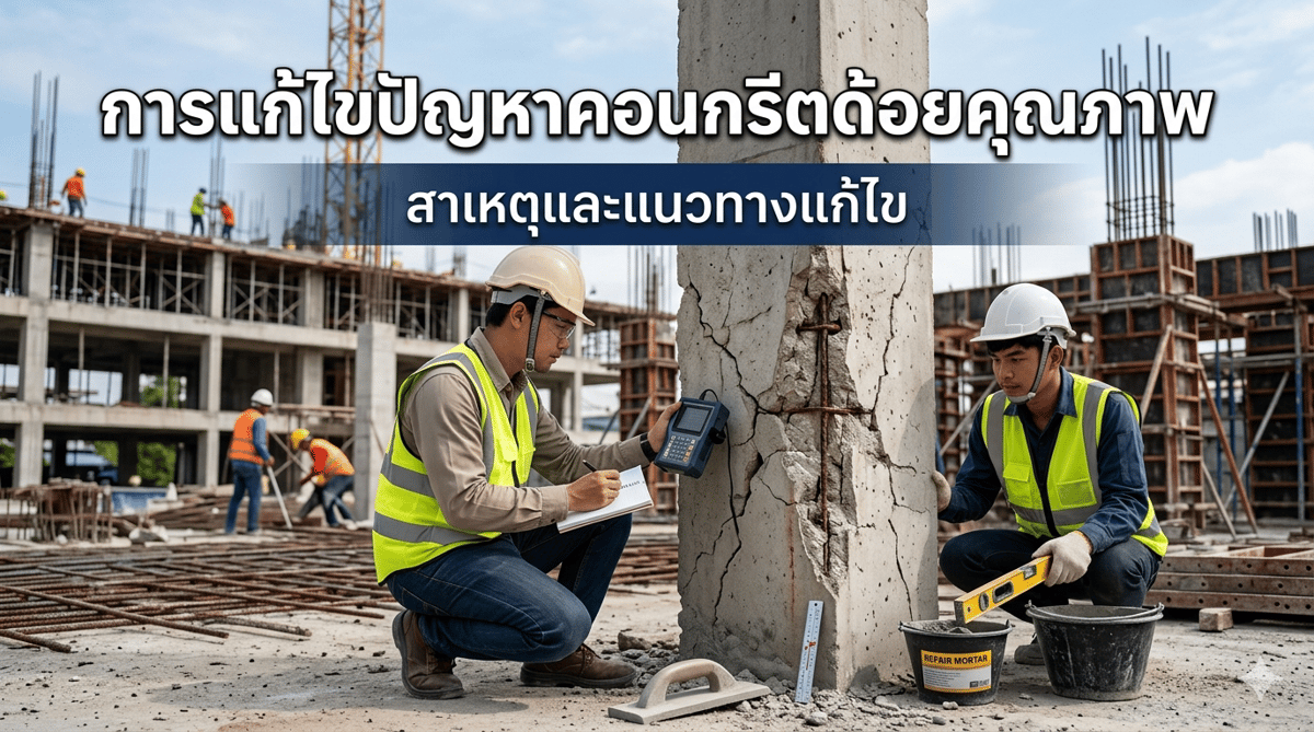 สาเหตุของคอนกรีตด้อยคุณภาพ กำลังอัดไม่ผ่านเกณฑ์ ปัญหาคอนกรีตแตกร้าว แยกตัว และแนวทางการแก้ไขก่อน-หลังเทคอนกรีต พร้อมมาตรการป้องกัน